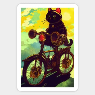 Black cat riding a bicycle Magnet